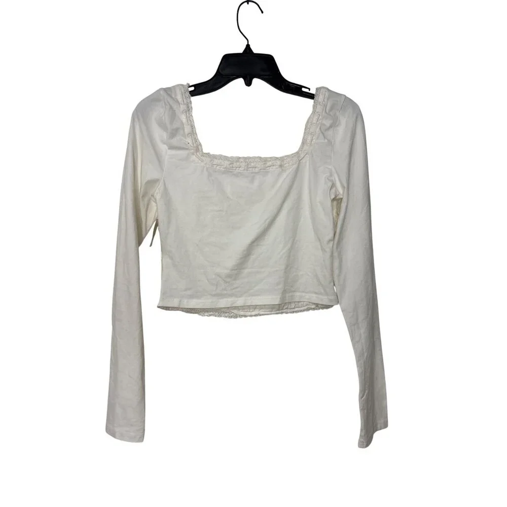 Free People Scarlet Smocked Long Sleeve in Clean Ivory Small New Womens Tee Top
